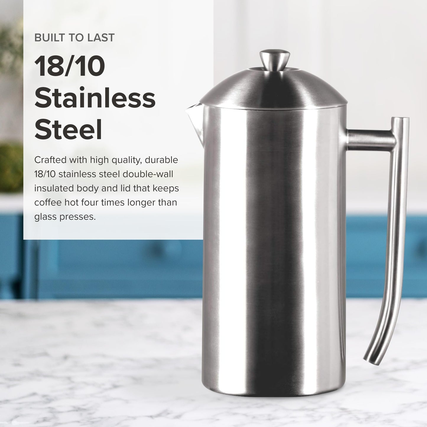 Frieling USA Double Wall Stainless Steel French Press Coffee Maker with Zero Sediment Dual Screen