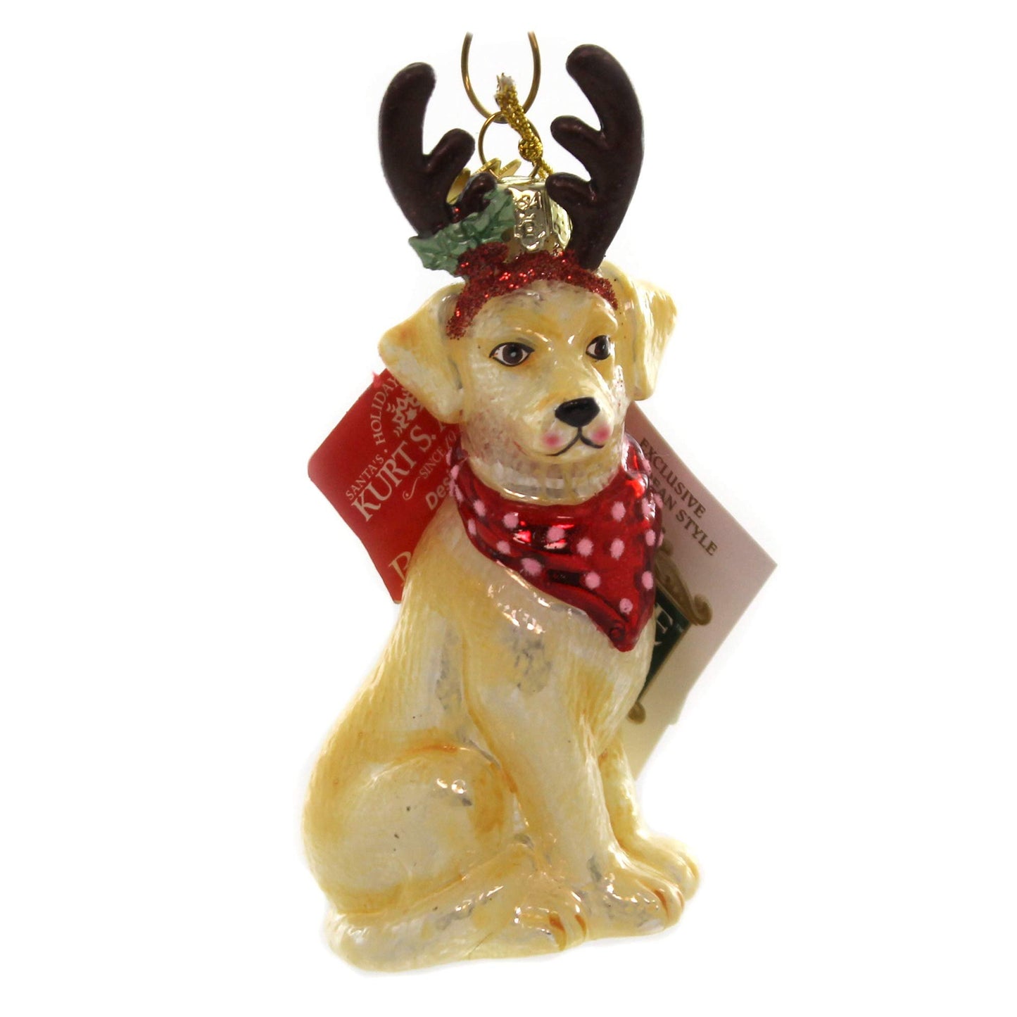 Noble Gems™ Yellow Labrador Retriever Glass Ornament, Christmas