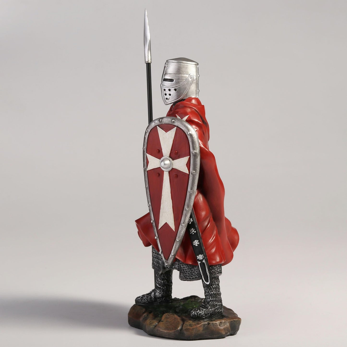 Veronese Design 7 3/4 Inch Maltese Knights Hosipitaller Templar Spear and Shield Hand Painted Polystone Home Decor Statue Collectibles