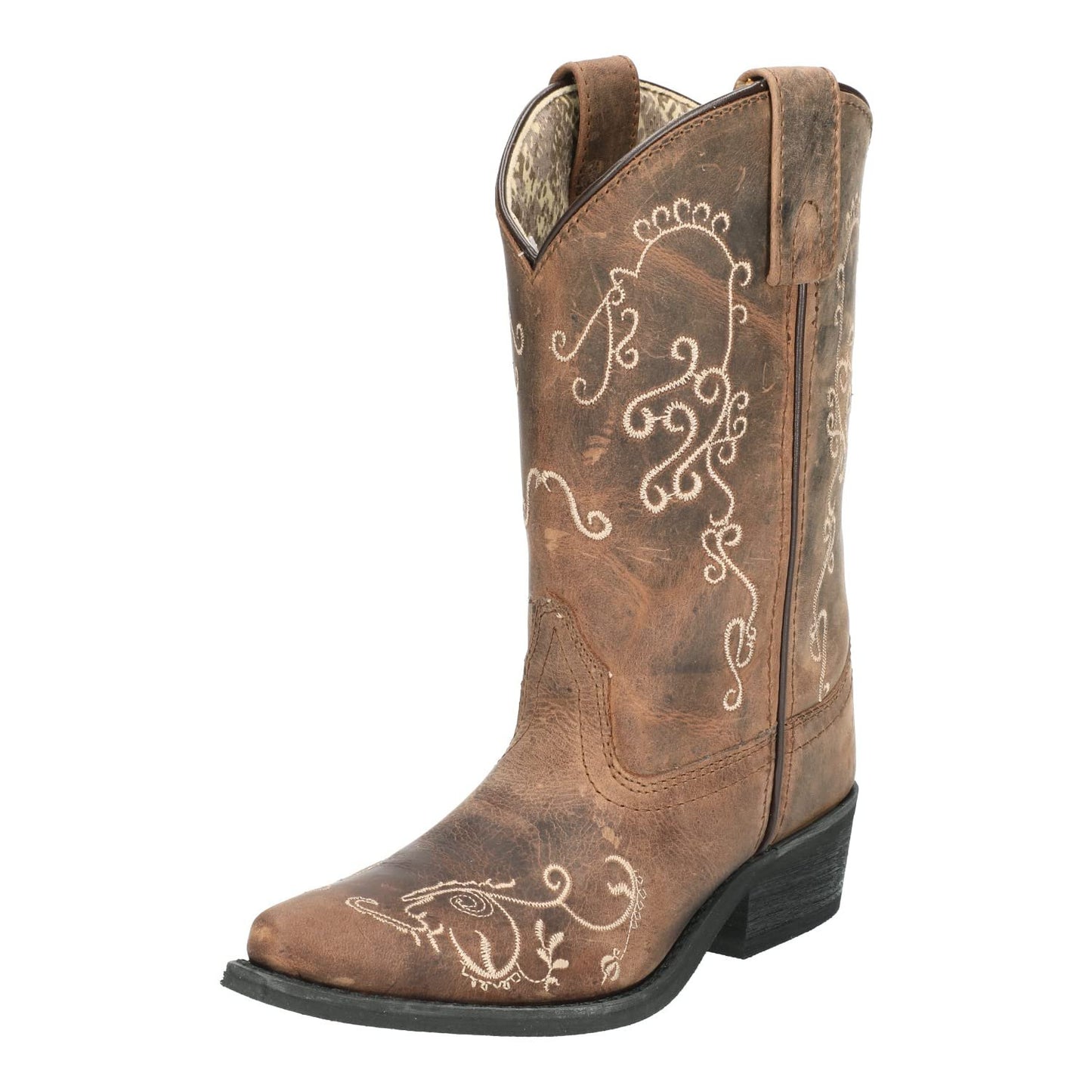 Smoky Mountain Boots Women's Jolene Pull on Embroidered Snip Toe Brown Waxed Distress Boots Cowboy