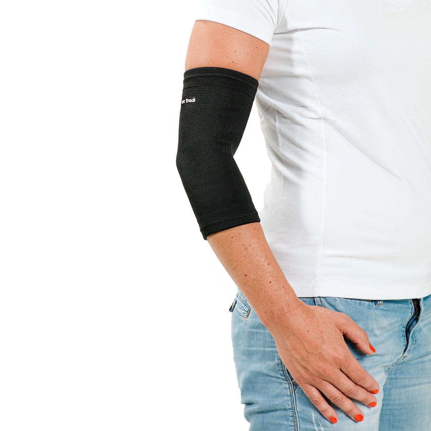 Back on Track Therapeutic 2-Way Stretch Black Elbow Brace - Enhanced Recovery & Support for Tennis, Golf, Training, Work and Daily Activities, Black, S