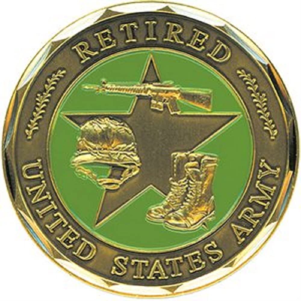 United States Military US Army Retired USA Flag & Army Flag Green Star Logo"Duty, Honor, Country" - Good Luck Double Sided Collectible Challenge Coin