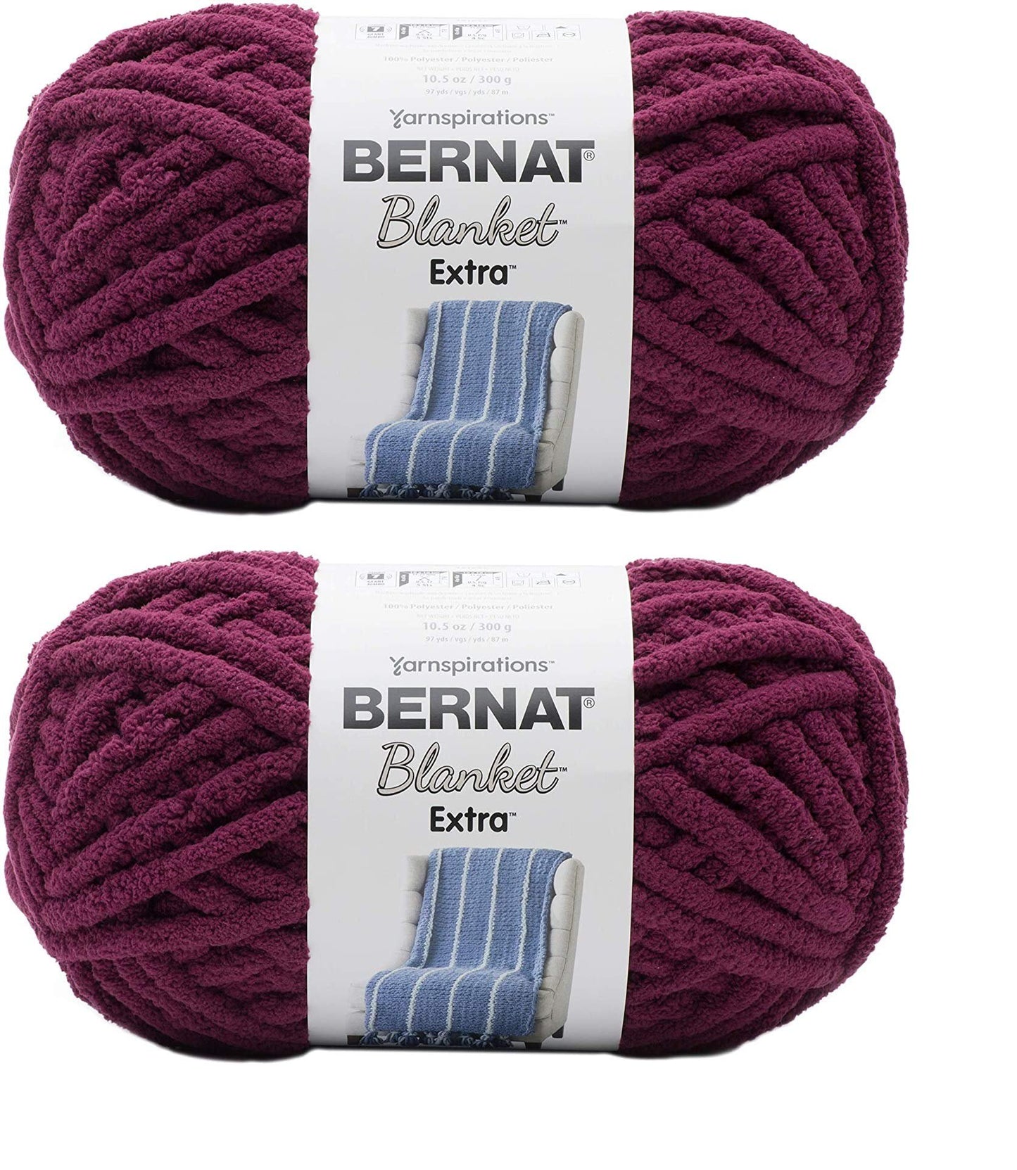Bernat Blanket Extra Blanket Yarn, Jumbo Gauge 7, Burgundy Plum 2-Pack
