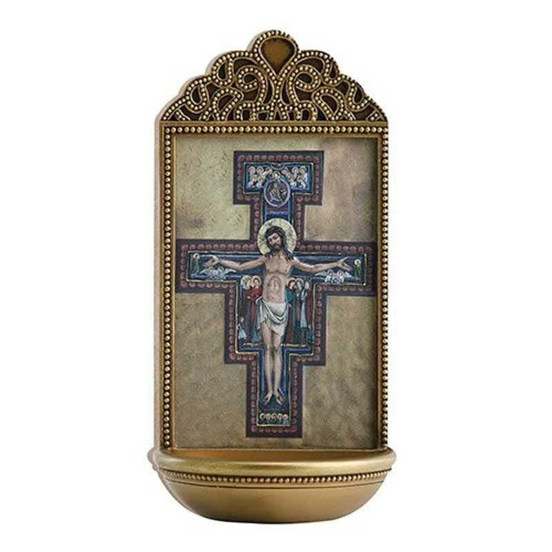 Christian Brands San Damiano Crucifix 6" Holy Water Font