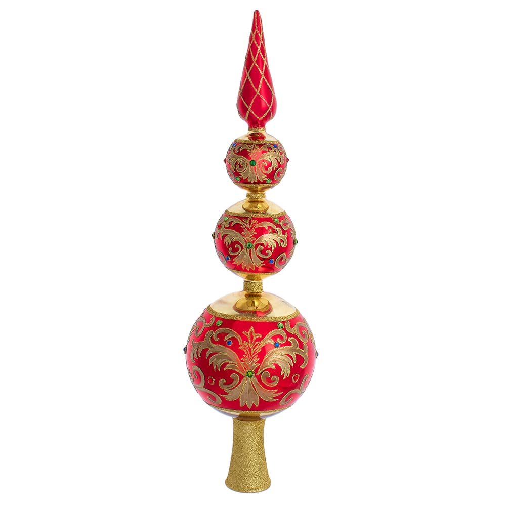 Kurt Adler 15.75-Inch Bellissimo Glass Red and Gold Tree Topper