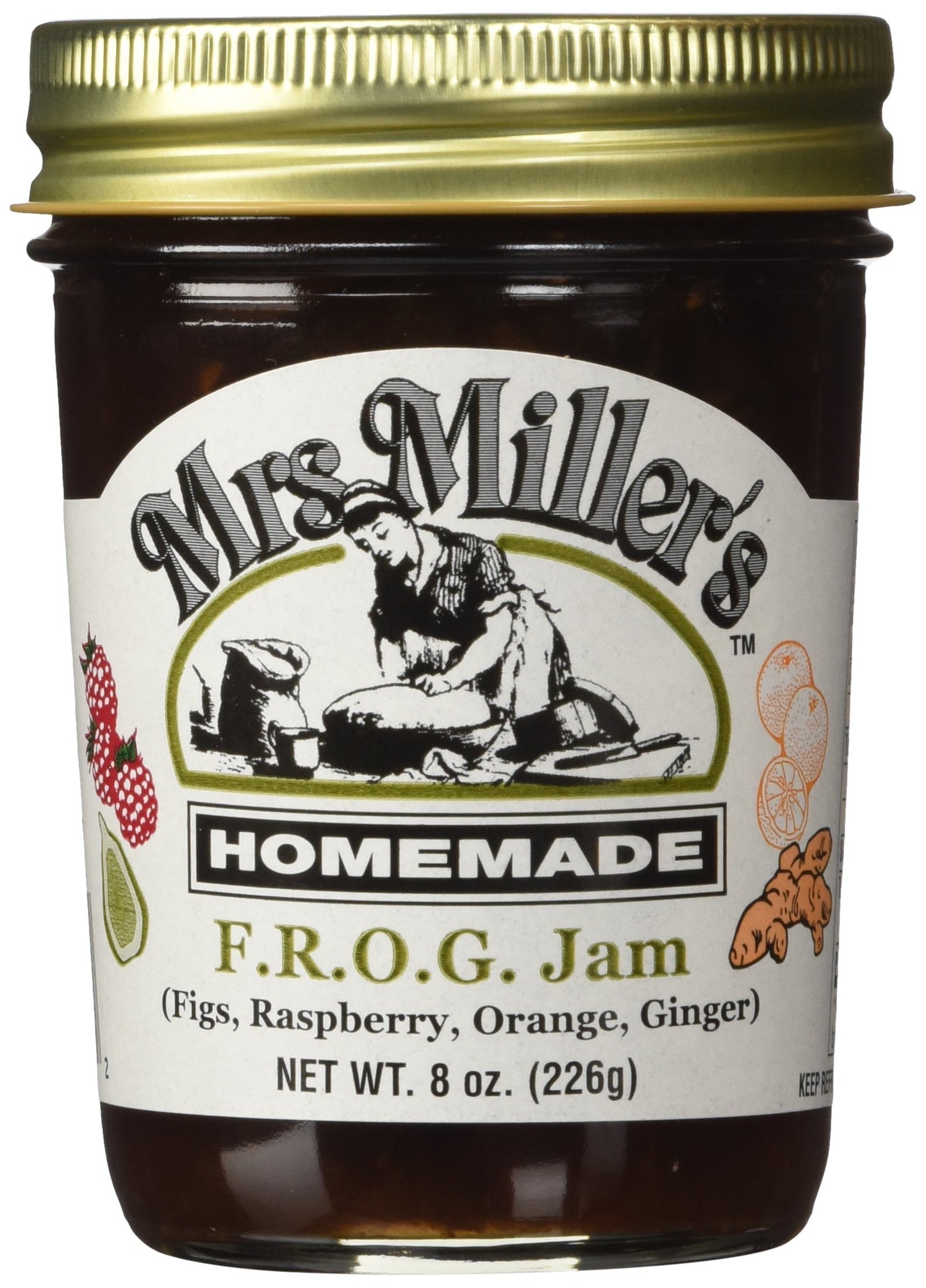 Mrs. Miller's Amish Homemade F.R.O.G. Jam (Figs, Raspberry, Orange & Ginger) 8 oz/226g - Pack of 2 (Boxed)