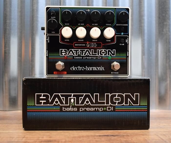 Electro-Harmonix Battalion Black 4-band EQ, MOSFET Distortion, Compressor, Noise Gate Bass Preamp & DI Pedal