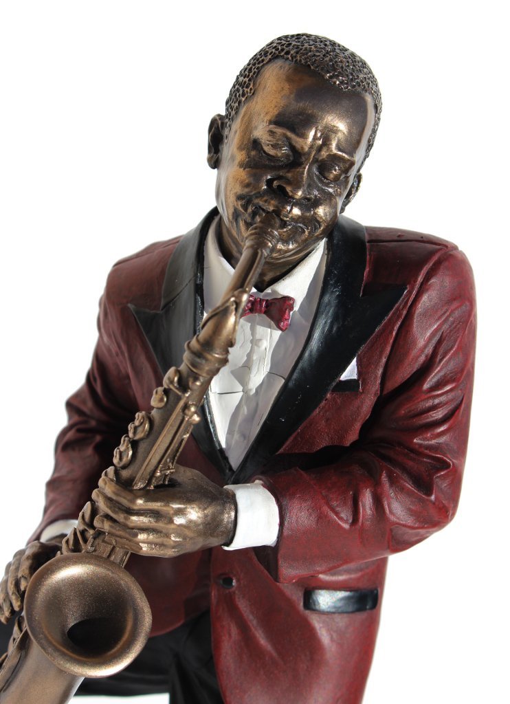 African American Jazz Band Alto Saxophone Cold Cast Bronze Statue Figurine 10 3/8 Inch Tall