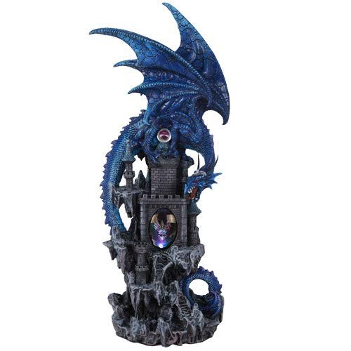 Pacific Giftware Small Guardian Dragon Protecting Castle with Rhinestone Rock Crystal Tabletop Decor Collectible Figurine Gift