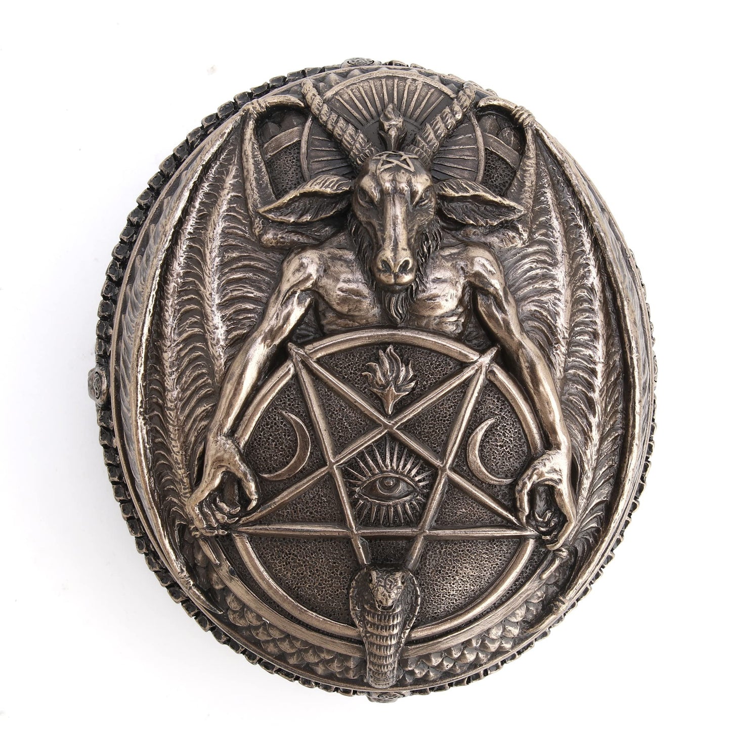 Veronese Design 5 1/4 Inch Wiccan Pentagram Baphomet Oval Shaped Trinket Box Resin Sculpture Bronze Finish