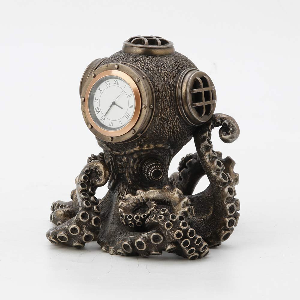 Veronese Design 5.2 Inch Steampunk Octopus Diving Bell Clock Men's Gift Cold Cast Bronzed Resin Statue