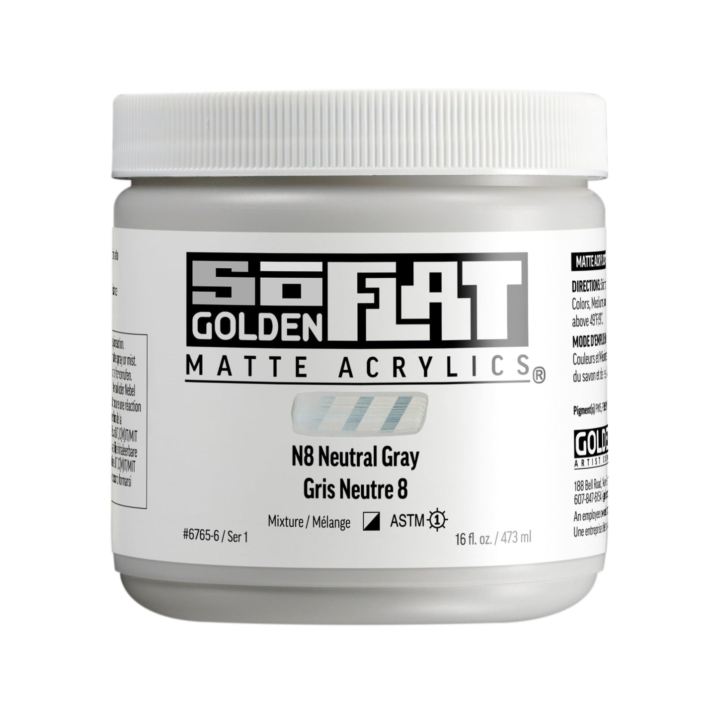 GOLDEN SoFlat Matte Acrylics, N8 Neutral Gray, 16 fl. oz. Jar, Professional Acrylic Paint, Semi-Opaque