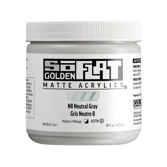 GOLDEN SoFlat Matte Acrylics, N8 Neutral Gray, 16 fl. oz. Jar, Professional Acrylic Paint, Semi-Opaque