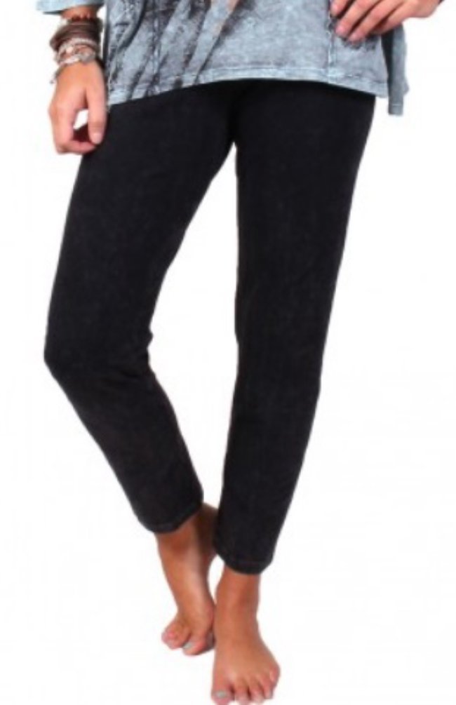 Jess & Jane Pant - Pull On Stretch Leggings by (X-Large, Black Mineral Washed)