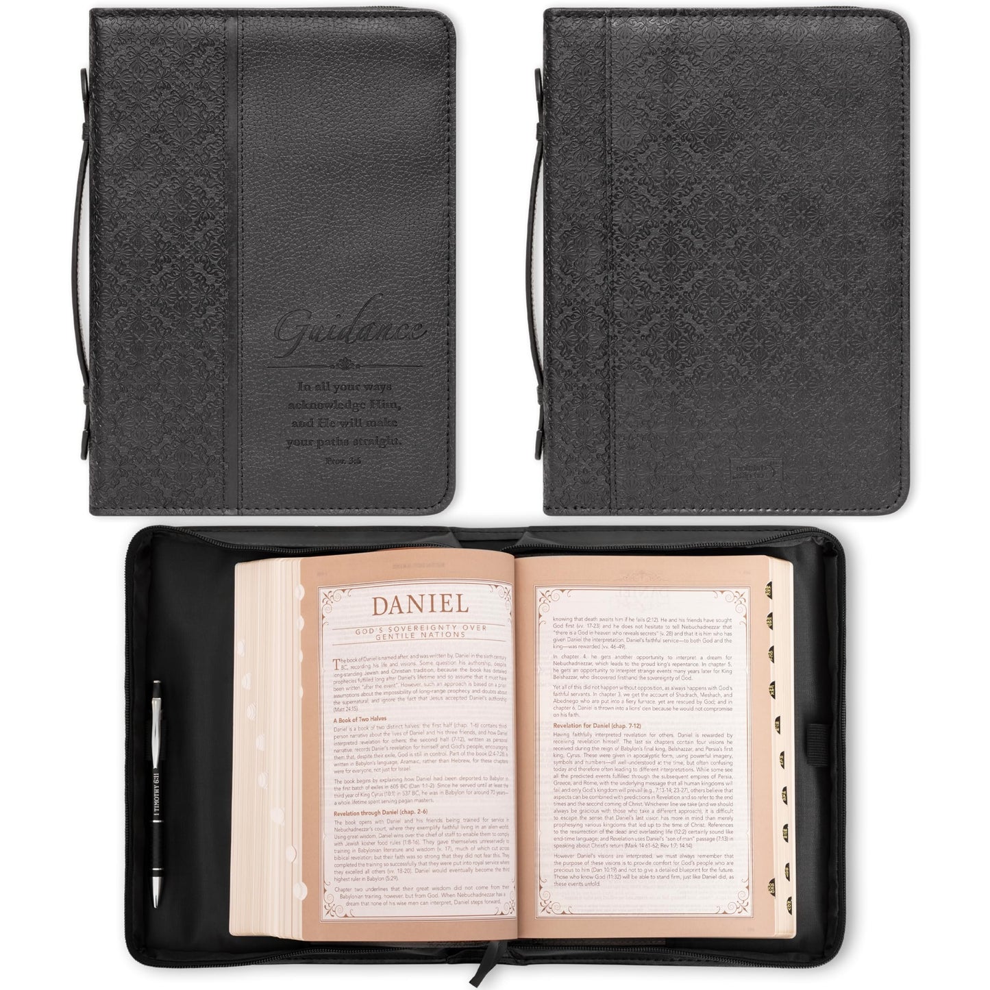 Christian Art Gifts Men's Classic Bible Cover Guidance Proverbs 3:6, Black Faux Leather