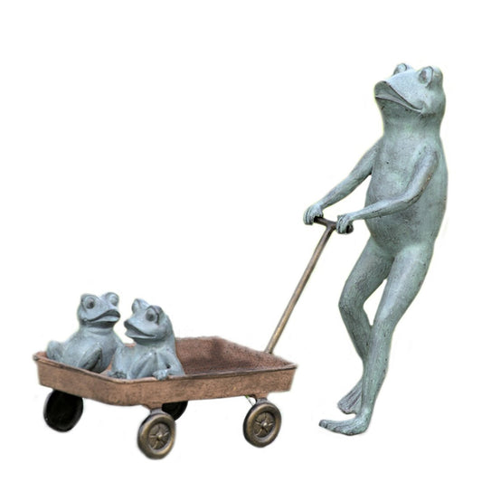 SPI Frog Family with Wagon Planter Aluminum Garden Sculpture Outdoor Décor