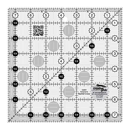 Creative Grids Quilt Ruler 7-1/2in x 7-1/2in Square – CGR7 – Made in USA, Non-Slip Grip Acrylic Quilting, Sewing, Crafting, Patchwork Ruler for Measuring & Cutting Fabric