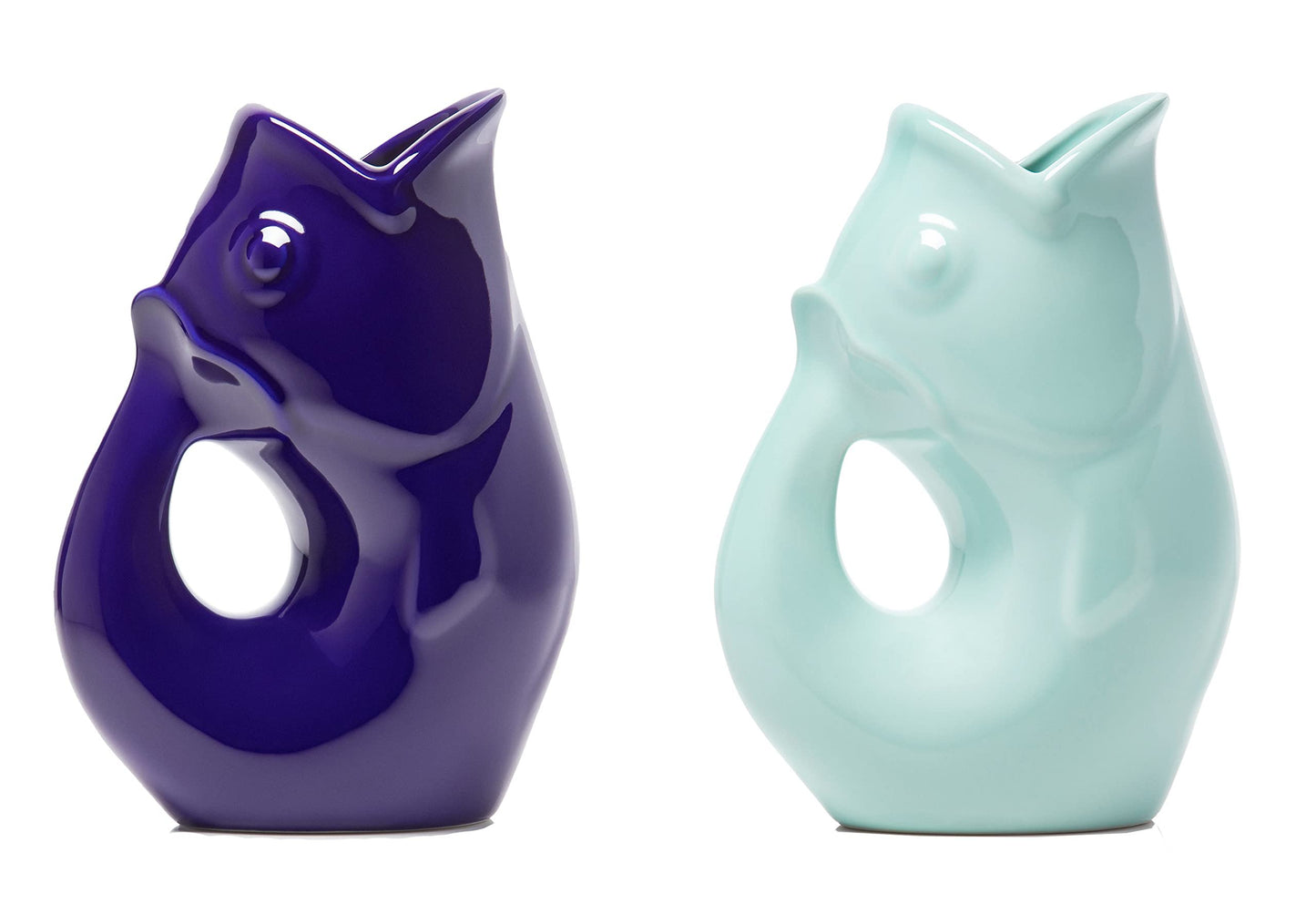 Gurgle Pot Fish Pitchers Large -Set of 2 - Cobalt Blue and Light Blue. More than just your average beverage pitcher. Makes a delightful gurgling sound.