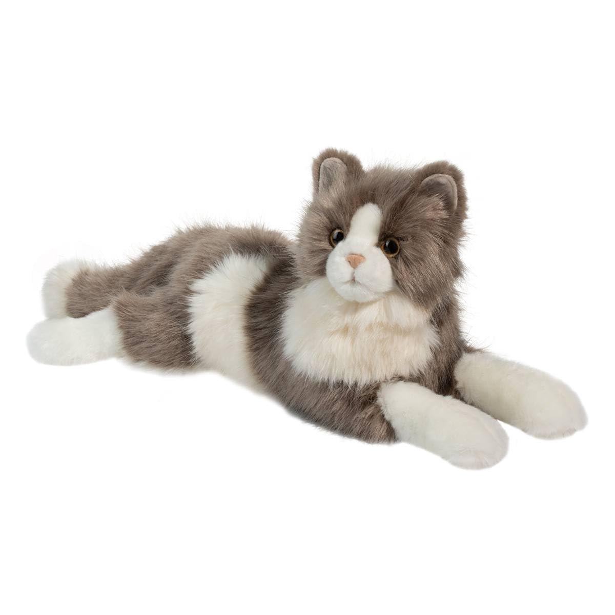 Douglas Cuddle Toys Gretta 24" DLUX Lying Grey Cat Plush Stuffed Animal Long Hair