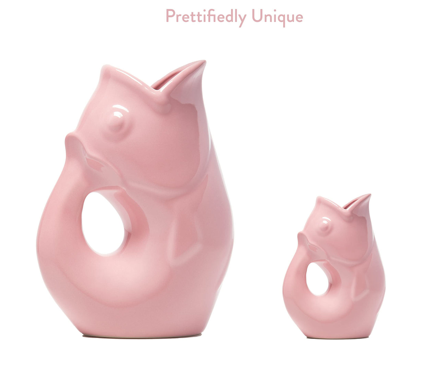 Gurgle Pot Fish Pitchers - Set of 2, Pretty Pink. Large and Baby GurglePot - Perfect Together