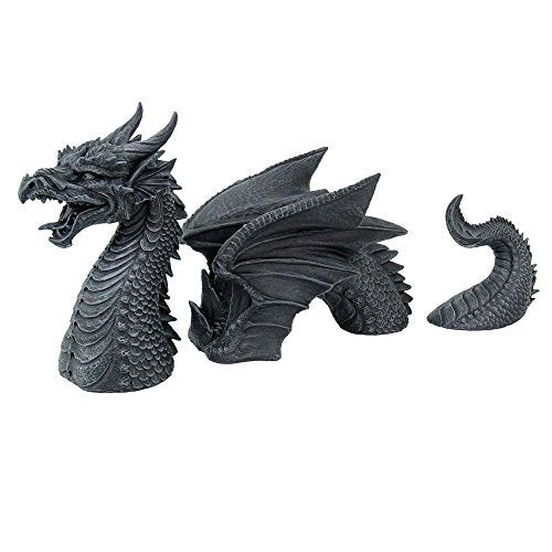 Pacific Giftware Medieval Fantasy Dragon Emerging from Lawn Statue Three Part Garden Decor
