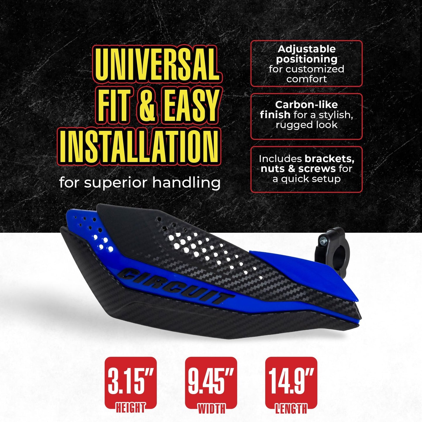 CIRCUIT EQUIPMENT - Universal Motorcycle Handguards - Italian Design, Durable, Weather-Resistant Nylon Brackets and Sleek Finish - Enhanced Control and Protection - Carbon Texture