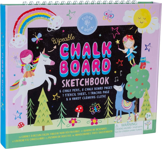 Floss & Rock Rainbow Fairy Wipeable Chalkboard Sketchbook for Kids - Reusable Drawing Book with Chalk Pens and Stencils - Educational and Durable for Ages 3+ - Inspires Creativity and Imagination