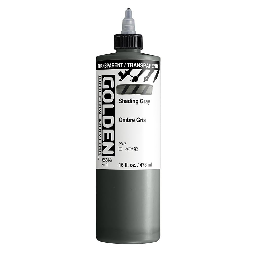 High Flow Acrylics by GOLDEN, Transparent Shading Gray, 16 fl. oz. Bottle, Professional Acrylic Paint, Transparent