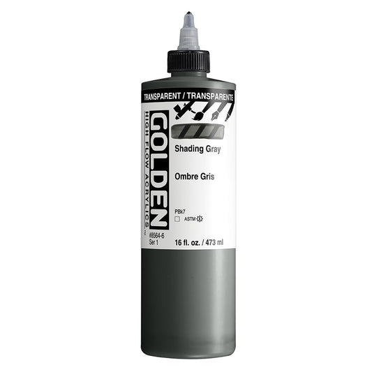 High Flow Acrylics by GOLDEN, Transparent Shading Gray, 16 fl. oz. Bottle, Professional Acrylic Paint, Transparent