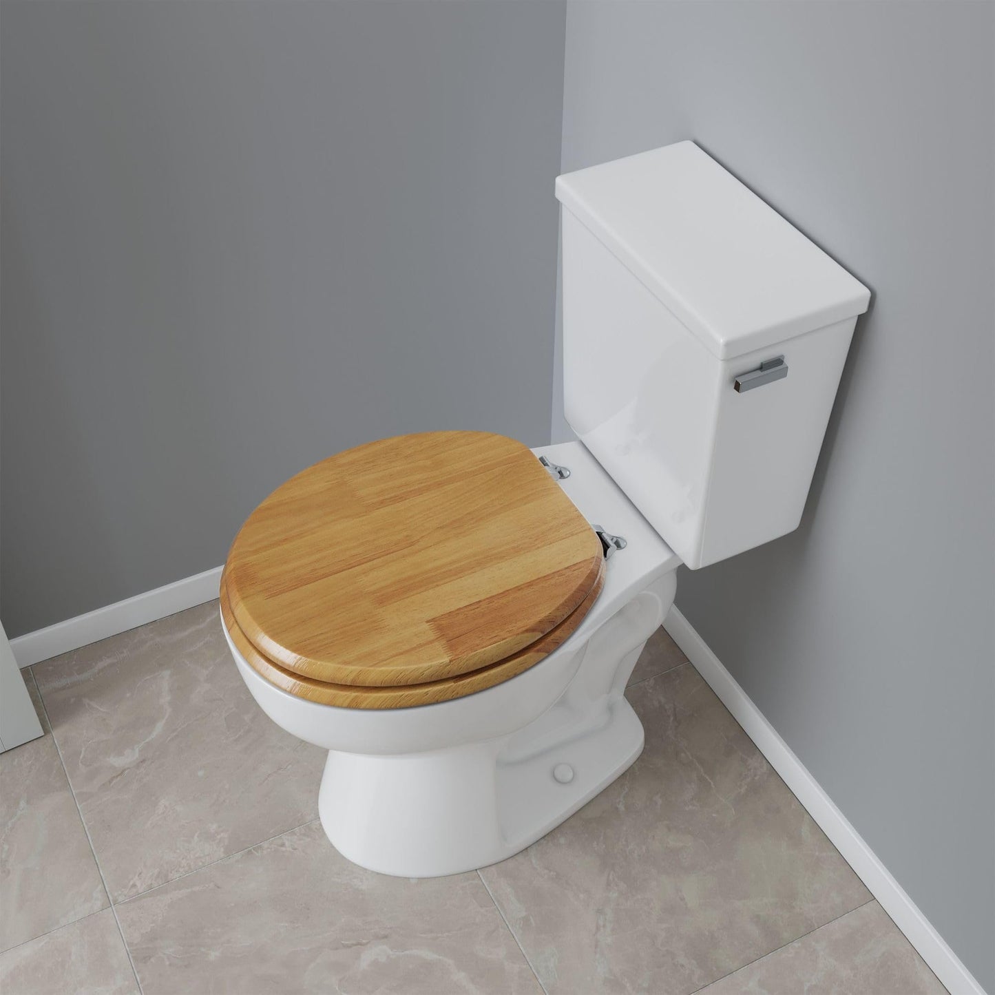 Comfort Seats C2B1R17CH Designer Solid Wood Toilet Seat with Chrome Hinges, Round, Oak