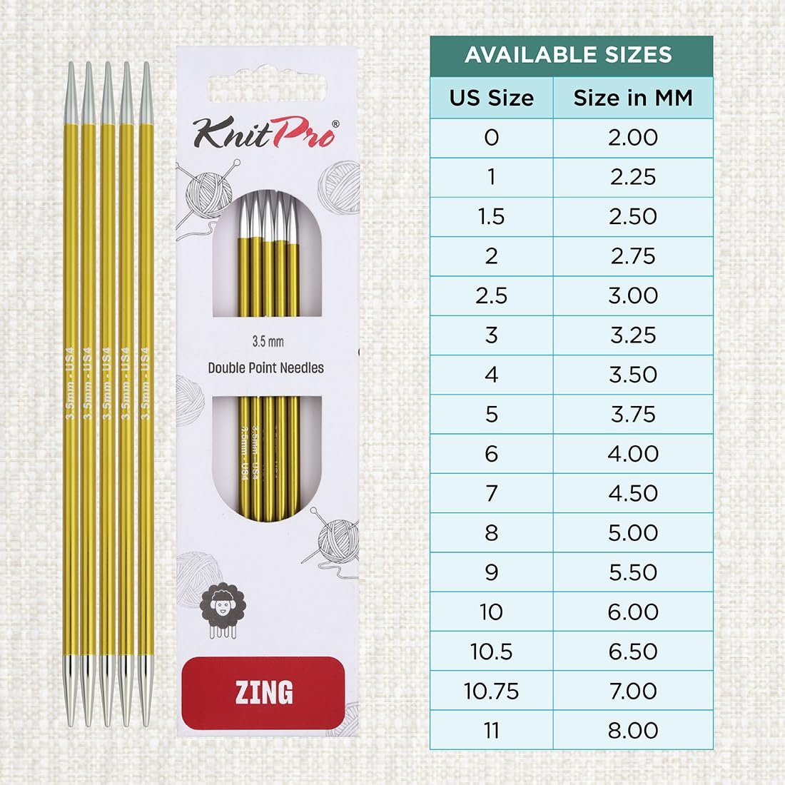 KnitPro Zing Double Pointed Needles 8" (20cm)