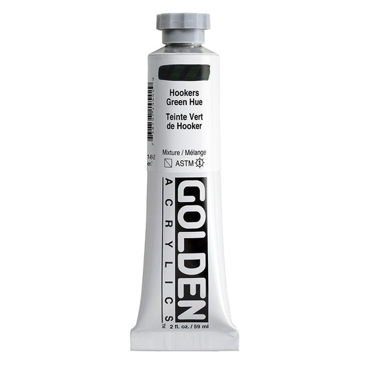Heavy Body Acrylics by GOLDEN, Hookers Green Hue, 2 fl. oz. Tube, Professional Acrylic Paint, Semi-Transparent