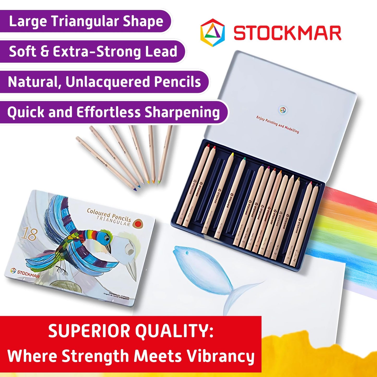 STOCKMAR Triangular Colored Pencils In a Tin Case