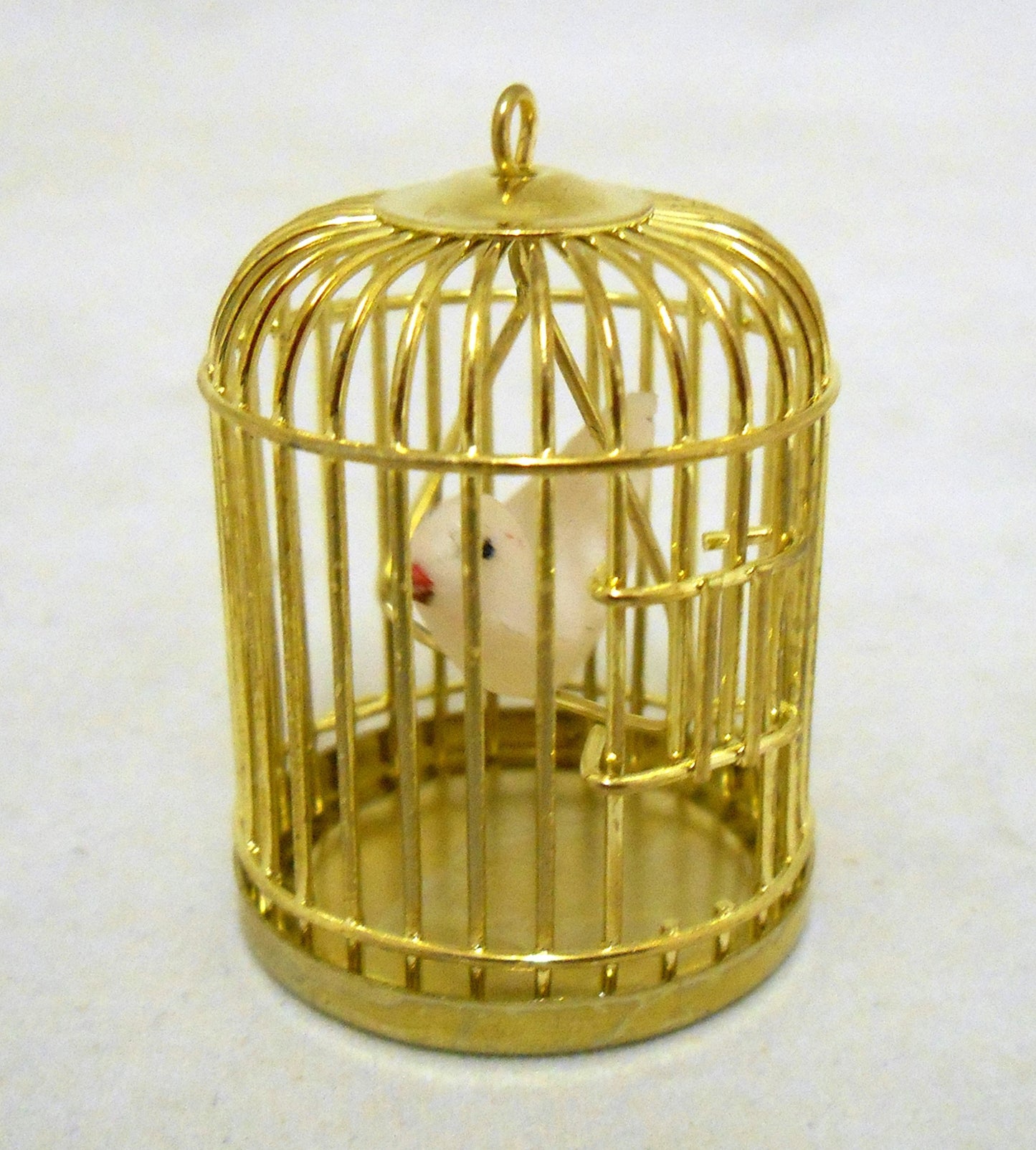 Town Square Miniatures Dolls House Miniature Pet Accessory Bird in Brass Metal Cage
