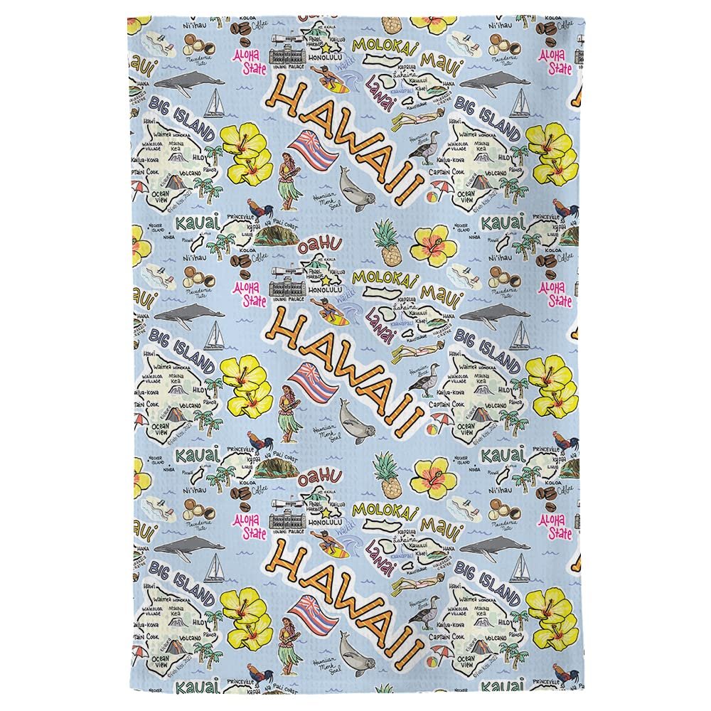 Fish Kiss 16"x24" Map Towel is 100% Microfiber Waffle Weave Help You Explore in Detail – Our Super Absorbent & Soft, Machine Washable State Map Towel is Stain & Wrinkle Resistant