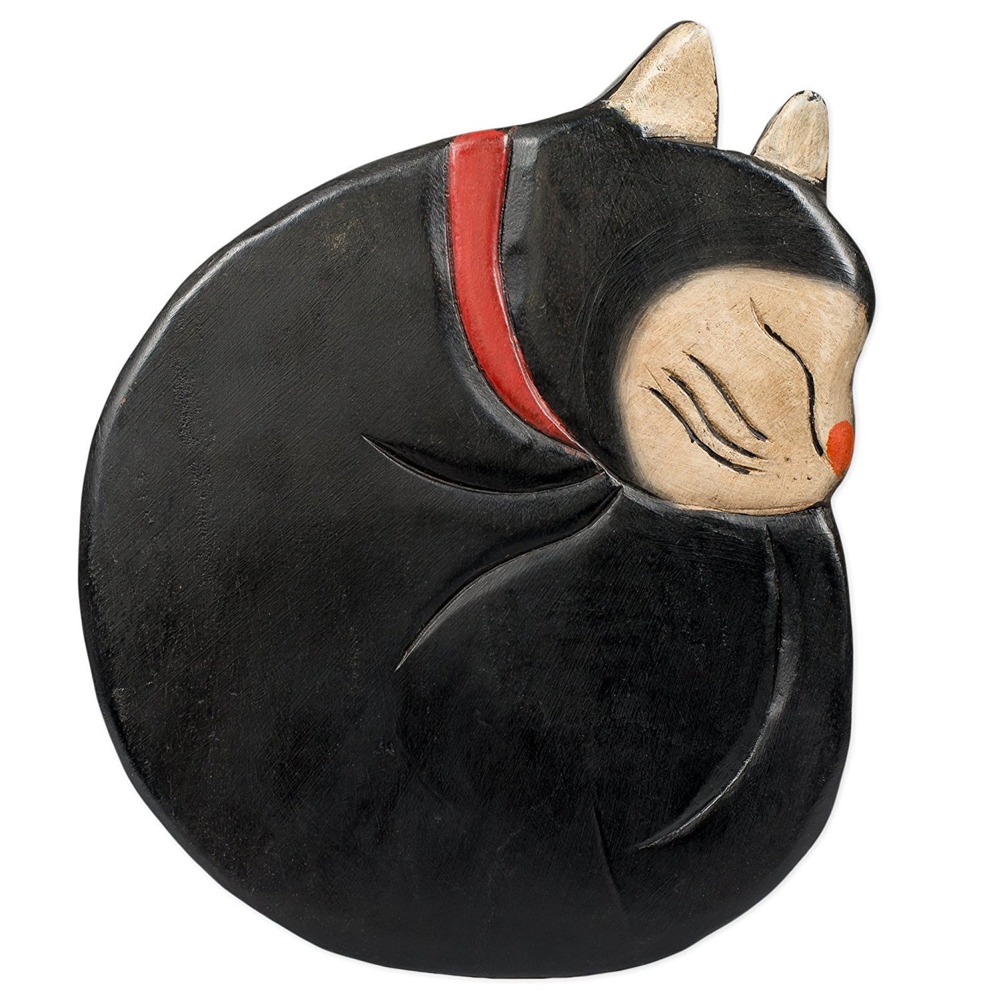 Tuxedo Cat Design Hand Carved Acacia Hardwood Decorative Short Stool