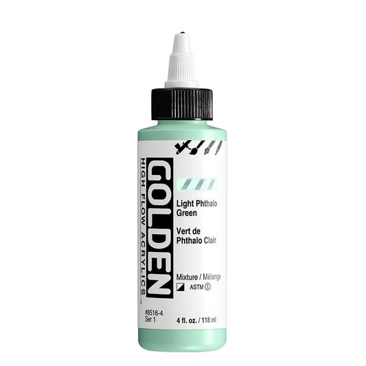 High Flow Acrylics by GOLDEN, Light Phthalo Green, 4 fl. oz. Bottle, Professional Acrylic Paint, Semi-Opaque