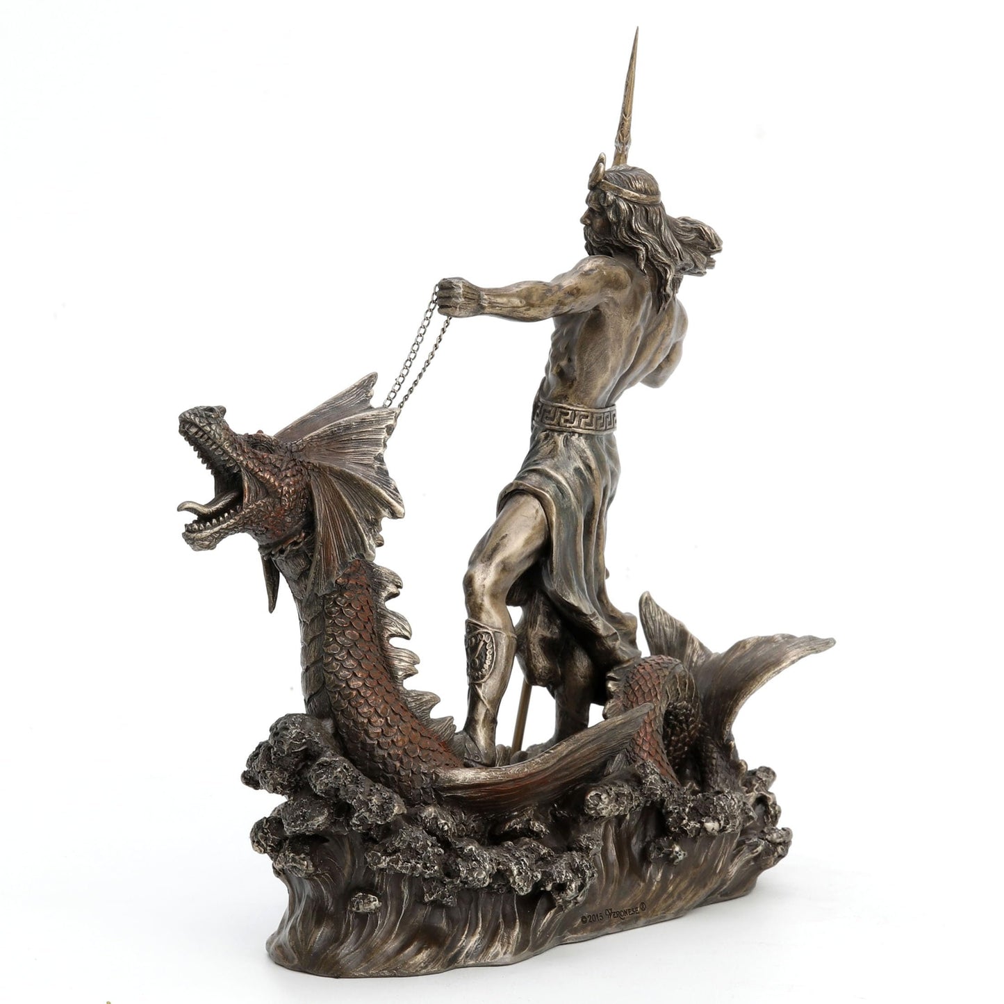 Veronese Design 9 1/4 Inch Poseidon with Trident Standing On Hippocampus Cold Cast Resin Bronze Finish Statue