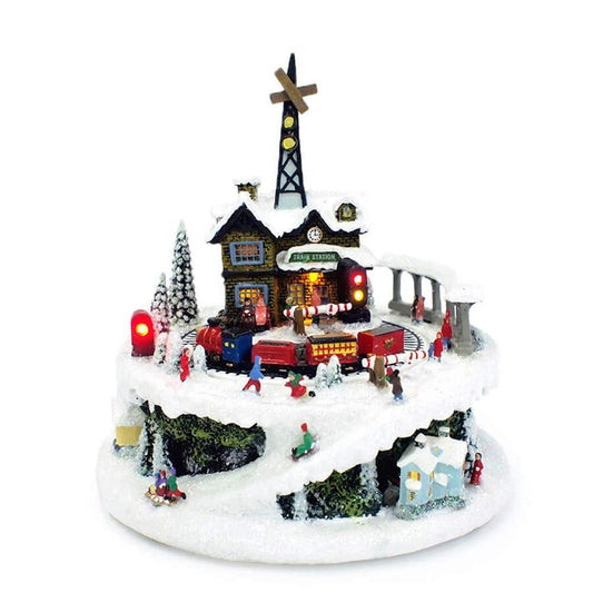 Winter Train Station 6.75 Inch Light Up Musical Tabletop Diorama Plays Various Holiday Carols
