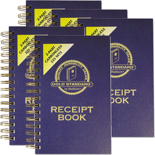 Rediform Money Receipt Book, Gold Standard, Two-Part Carbonless, 8.5 x 5.5, 3 per Page (8L829) - 5 Pack