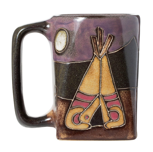 Mara Stoneware Teepee Native American Campfire Design 12oz Handcrafted Coffee Tea Mug